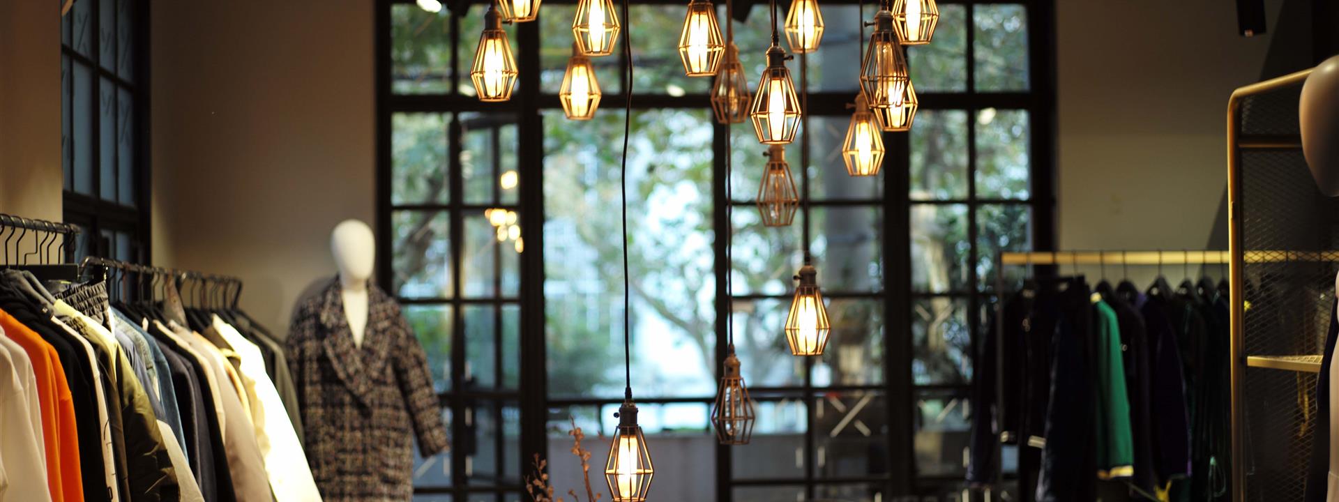 hanging lights in a clothes shop